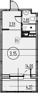 Планировка: Студия 20,4 м² в ЖК «COSMOS SMART САНКТ-ПЕТЕРБУРГ ЮЖНЫЙ ОТЕЛЬ»