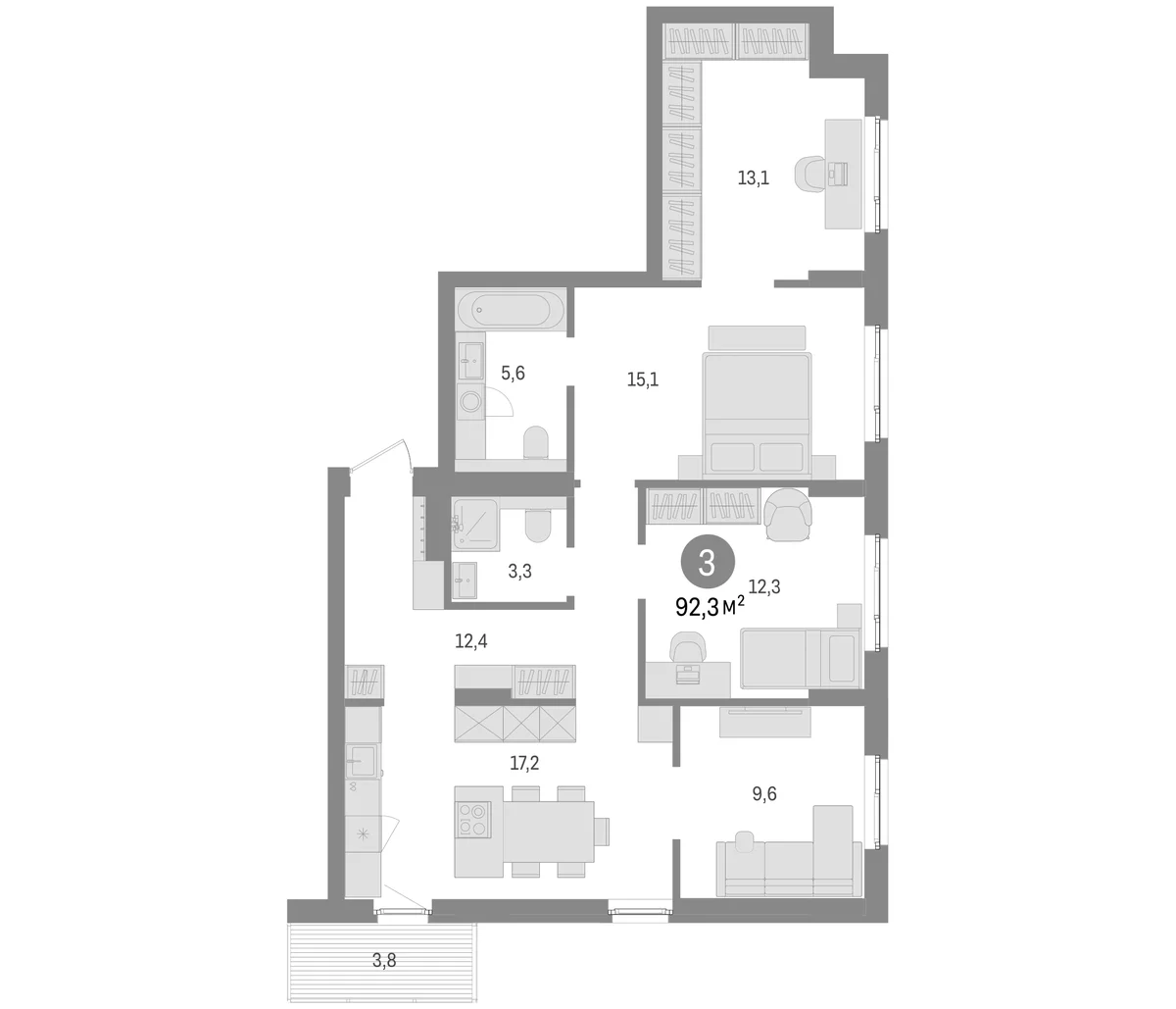 Планировка: Квартира евро-4 88,5 м² в ЖК «Брусника в Новоселье»