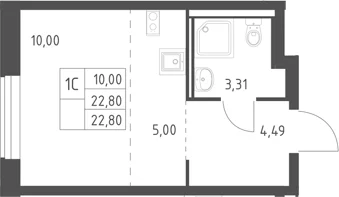 Планировка: Студия 22,8 м² в ЖК «Горки Парк»