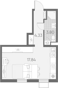 Планировка: Студия 26 м² в ЖК «Морская миля»