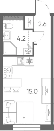 Планировка: Студия 21,8 м² в ЖК «Пулково Лейк»