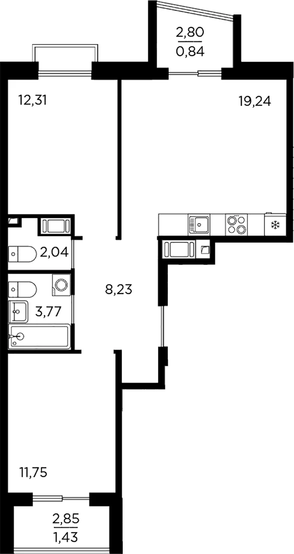 Планировка: Евротрёшка 57,3 м² в ЖК «Респект»