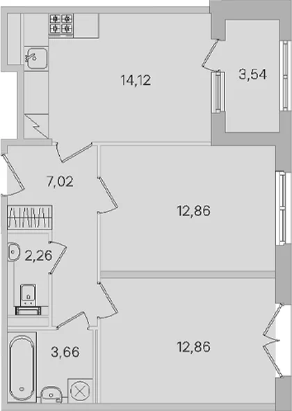 Планировка: 2-комнатная квартира 52,8 м² в ЖК «Дубровский»