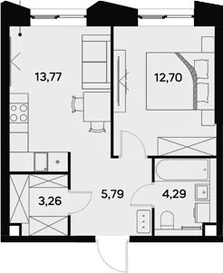 Планировка: 1-комнатная квартира 39,8 м² в ЖК «УЛЬТИМА Сити»
