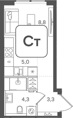 Планировка: Студия 21,4 м² в ЖК «НАЗАРЕ»
