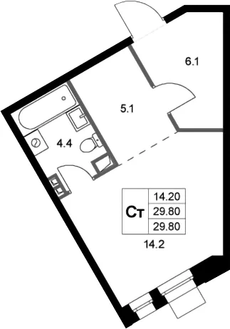 Планировка: Студия 29,8 м² в ЖК «Кореневский Форт 2.3»