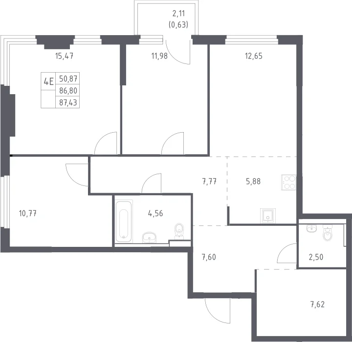 Планировка: Квартира евро-4 86,8 м² в ЖК «Пригород Лесное»