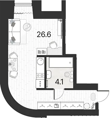 Планировка: Студия 30,7 м² в ЖК «Serebro by Avenue-apart»