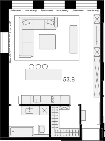 Планировка: Квартира 53,7 м² в ЖК «Резиденции архитекторов»