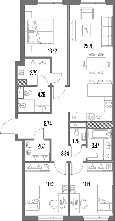 Планировка: Квартира евро-4 91 м² в ЖК «Легенда Васильевского»