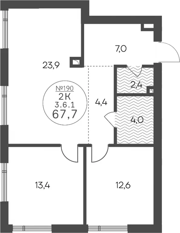 Планировка: 2-комнатная квартира 67,7 м² в ЖК «Клубный квартал КРЫЛАТСКАЯ 33»