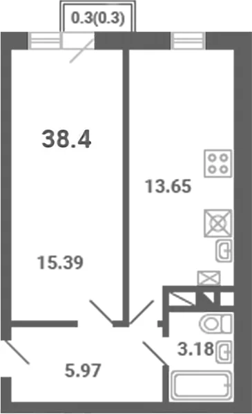 Планировка: 1-комнатная квартира 38,1 м² в ЖК «Южная Долина»