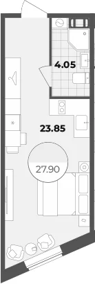 Планировка: Студия 27,9 м² в ЖК «Апарт-отель Лиговский 127»
