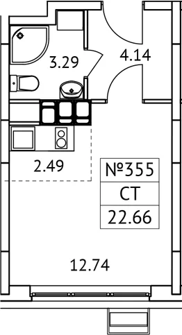 Планировка: Студия 22,7 м² в ЖК «Новотомилино»