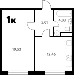 Планировка: 1-комнатная квартира 41,2 м² в ЖК «Южное Пушкино»