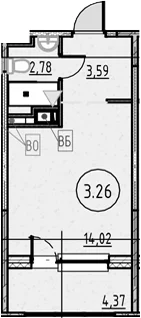 Планировка: Студия 20,4 м² в ЖК «COSMOS SMART САНКТ-ПЕТЕРБУРГ ЮЖНЫЙ ОТЕЛЬ»