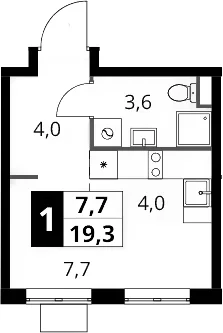 Планировка: Студия 19,3 м² в ЖК «1-й Шереметьевский»