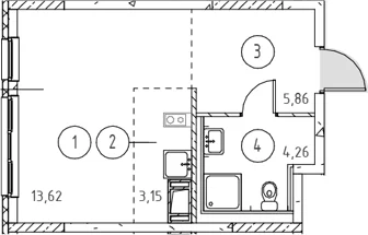 Планировка: Студия 26,9 м² в ЖК «Новое Колпино»