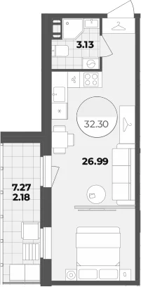 Планировка: Студия 30,1 м² в ЖК «Апарт-отель Лиговский 127»