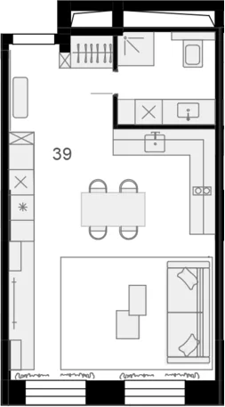 Планировка: Квартира 39,1 м² в ЖК «Резиденции архитекторов»