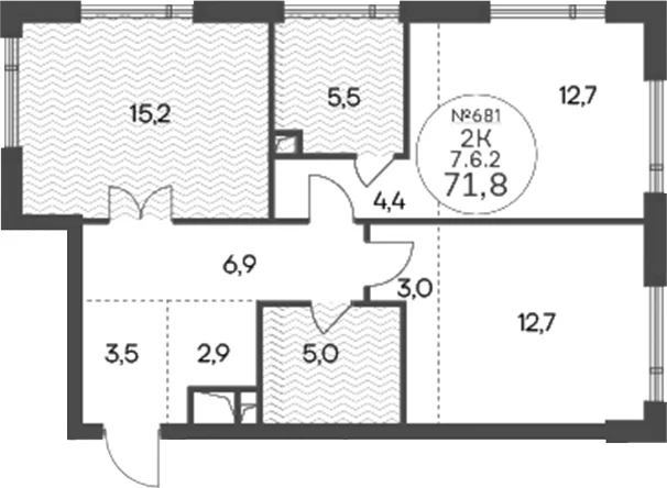 Планировка: 2-комнатная квартира 71,8 м² в ЖК «Клубный квартал КРЫЛАТСКАЯ 33»