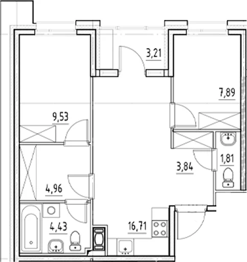 Планировка: Евротрёшка 49,2 м² в ЖК «Нигилист»
