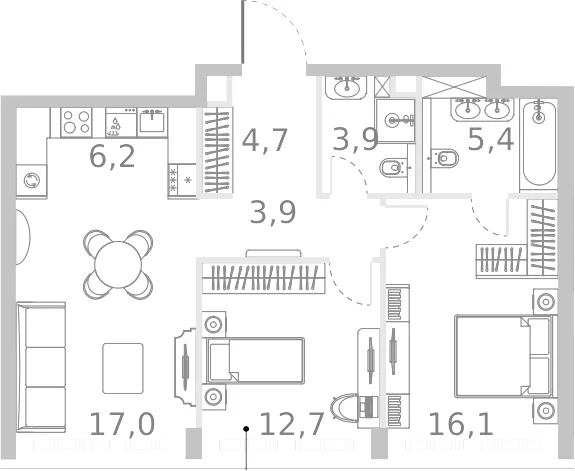 Планировка: Евротрёшка 69,9 м² в ЖК «Ривер Парк Кутузовский»