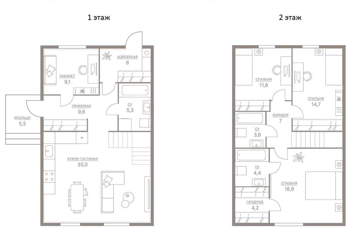 Планировка: Коттедж 130 м² в ЖК «Коттеджный поселок Ново-Соколово»