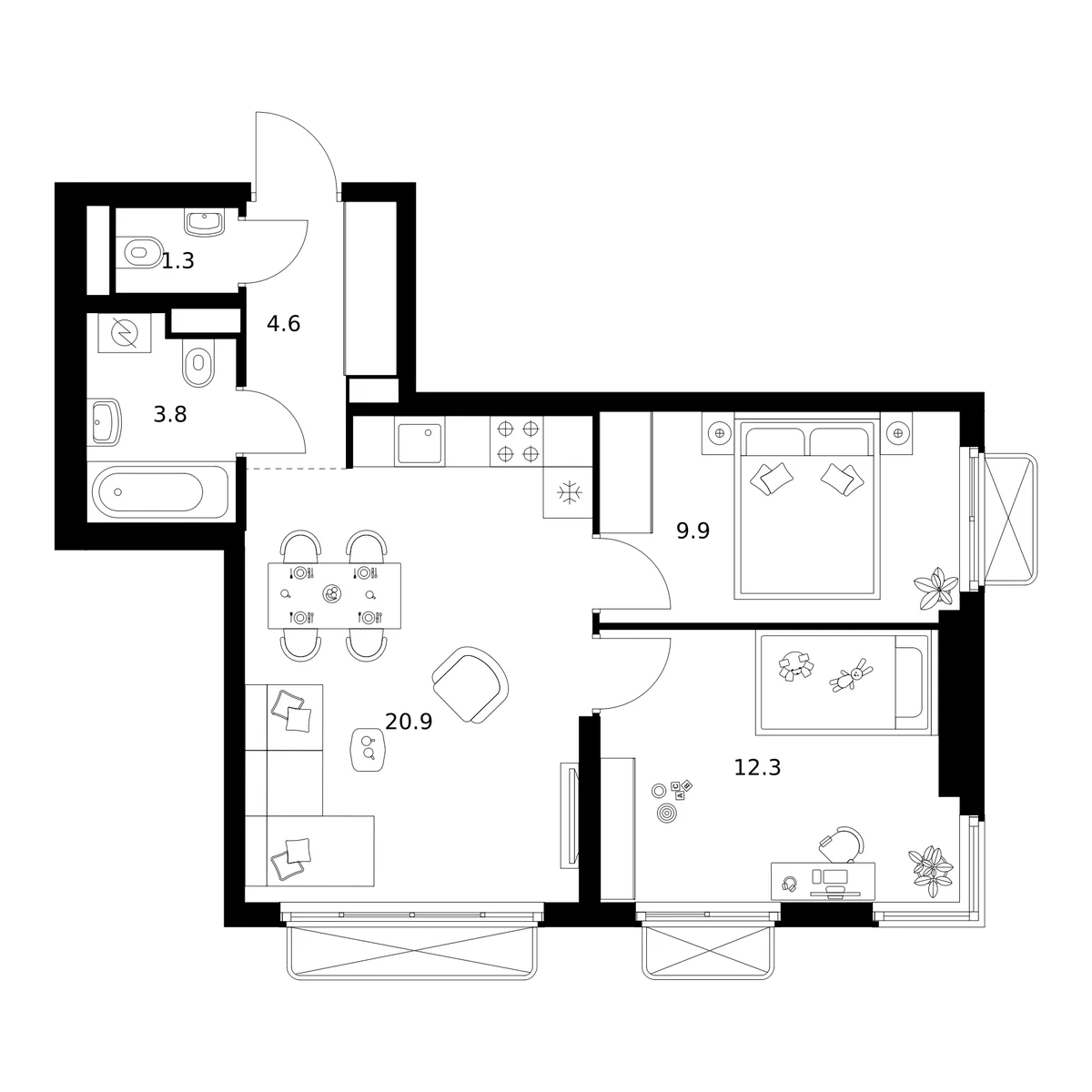 Планировка: 2-комнатная квартира 52,8 м² в ЖК «2-й Иртышский»