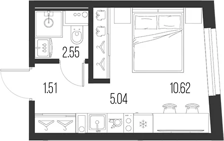Планировка: Студия 19,7 м² в ЖК «Новая земля»