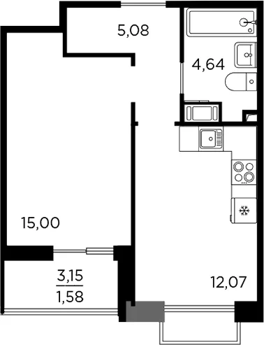 Планировка: 1-комнатная квартира 36,8 м² в ЖК «Респект»