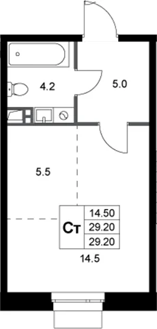 Планировка: Студия 29,2 м² в ЖК «Кореневский Форт 2.3»