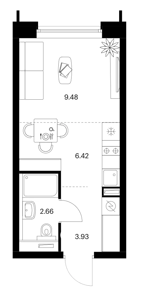 Планировка: Студия 22,5 м² в ЖК «Бусиновский парк»