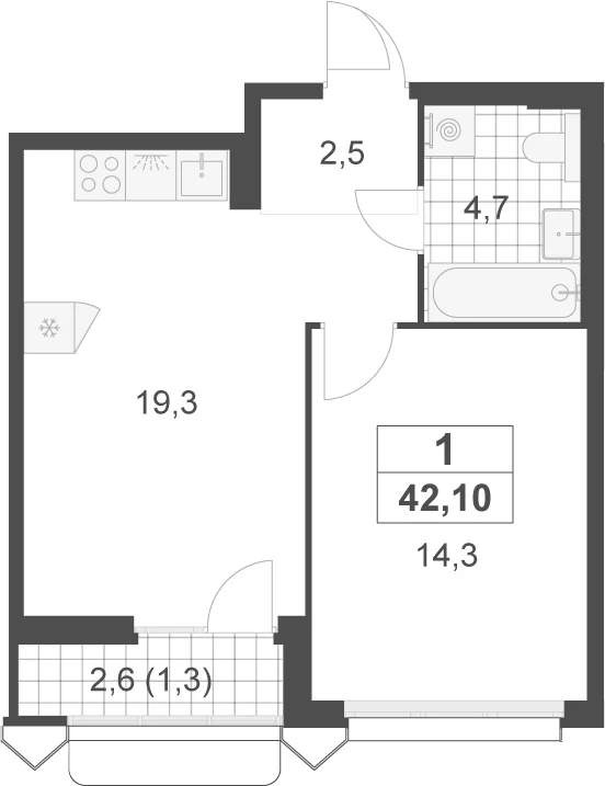 Планировка: Евродвушка 40,8 м² в ЖК «Деснаречье»