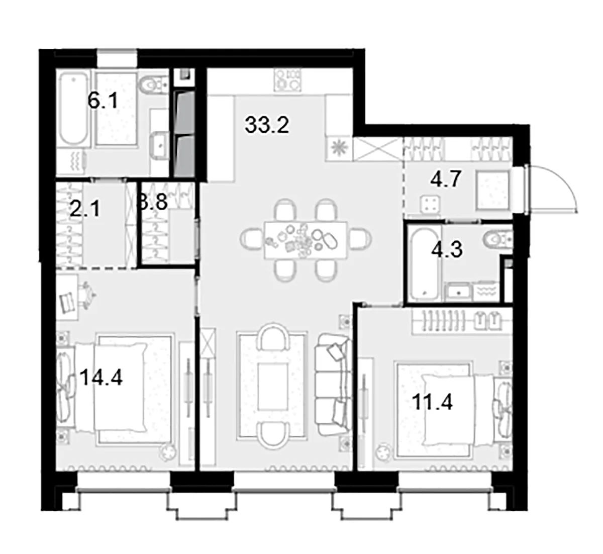 Планировка: 2-комнатная квартира 80 м² в ЖК «Высотка на Жукова»