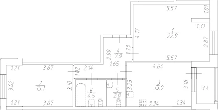 Планировка: Евротрёшка 68,2 м² в ЖК «Аквилон Ливз»