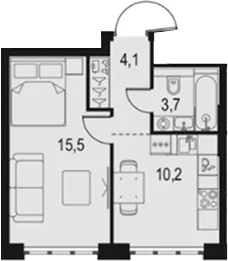 Планировка: 1-комнатная квартира 33,5 м² в ЖК «Левел Южнопортовая»