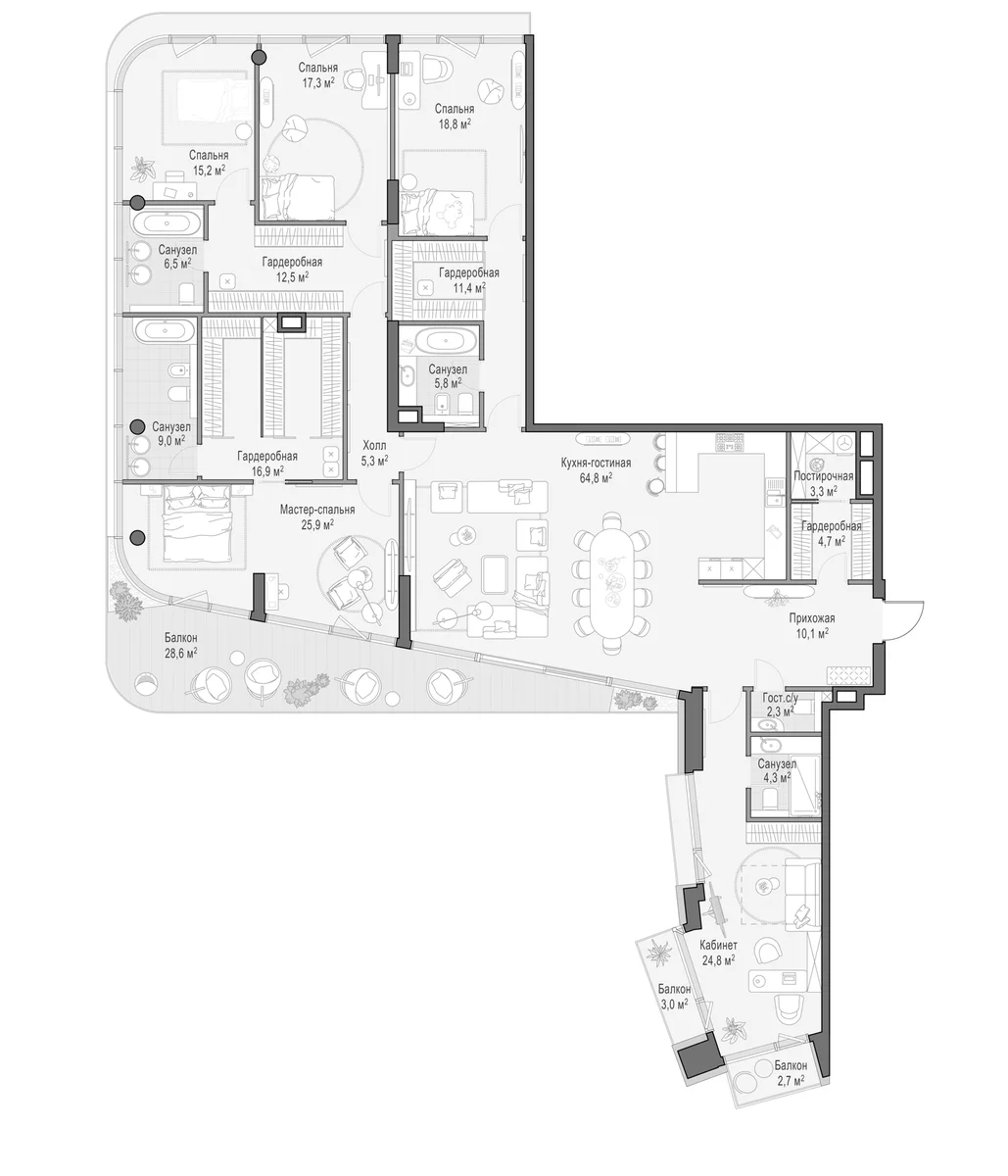 Планировка: 5-комнатная квартира 266,1 м² в ЖК «Дом Палашевский 11»