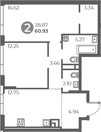 Планировка: 2-комнатная квартира 60,9 м² в ЖК «Нижегородская от Гранель»