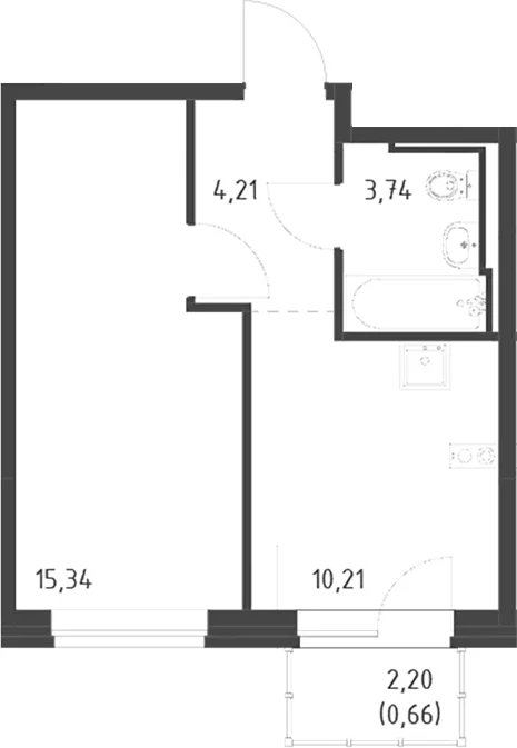 Планировка: 1-комнатная квартира 33,5 м² в ЖК «Живи! В Рыбацком»
