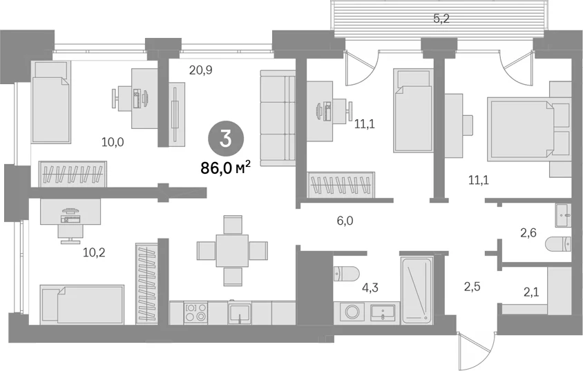 Планировка: 4-комнатная квартира 80,8 м² в ЖК «Квартал Издание»