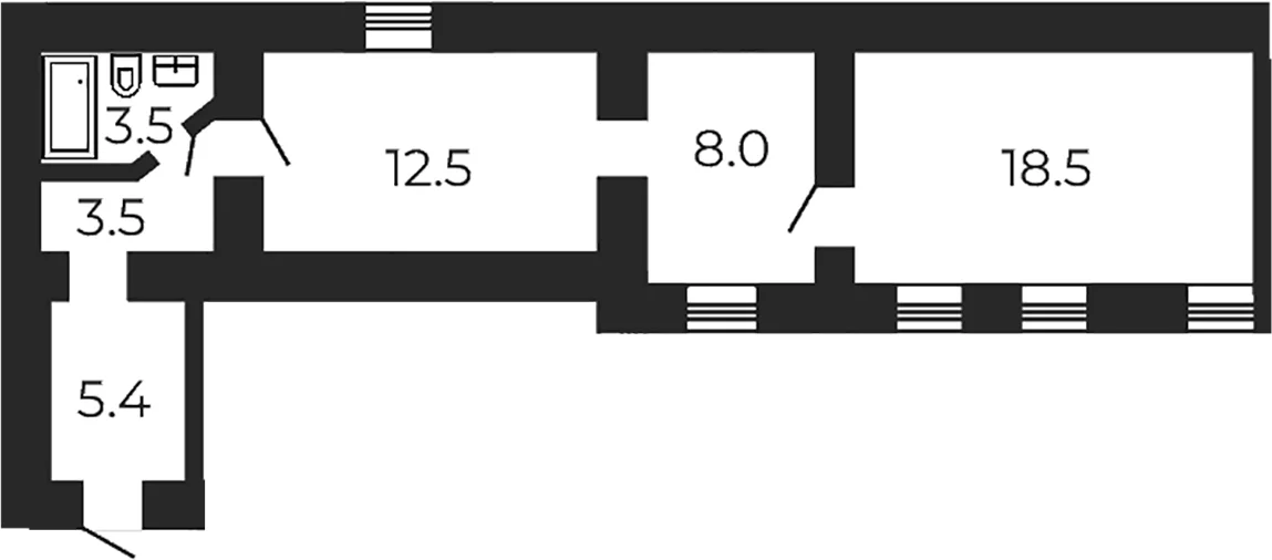Планировка: 2-комнатная квартира 51,4 м² в ЖК «Клубный дом купца Злобина. Союз Девелопмент»