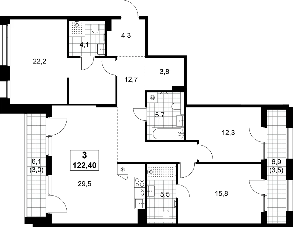 Планировка: Квартира евро-4 115,9 м² в ЖК «Хольм»