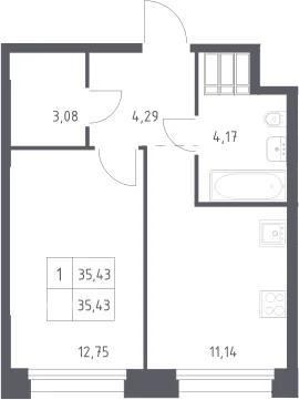 Планировка: 1-комнатная квартира 35,4 м² в ЖК «Тропарево Парк»