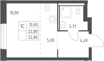 Планировка: Студия 22,8 м² в ЖК «Горки Парк»