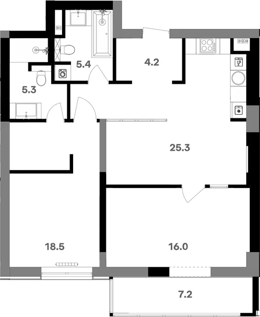 Планировка: Квартира 77,3 м² в ЖК «RIVER HOUSE Щелково»