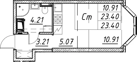 Планировка: Студия 23,4 м² в ЖК «Цивилизация на Неве»