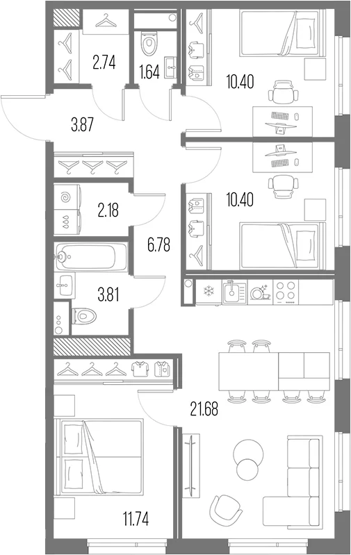 Планировка: Квартира евро-4 75,2 м² в ЖК «Легенда Васильевского»