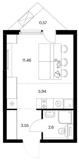 Планировка: Студия 23,6 м² в ЖК «Бусиновский парк»