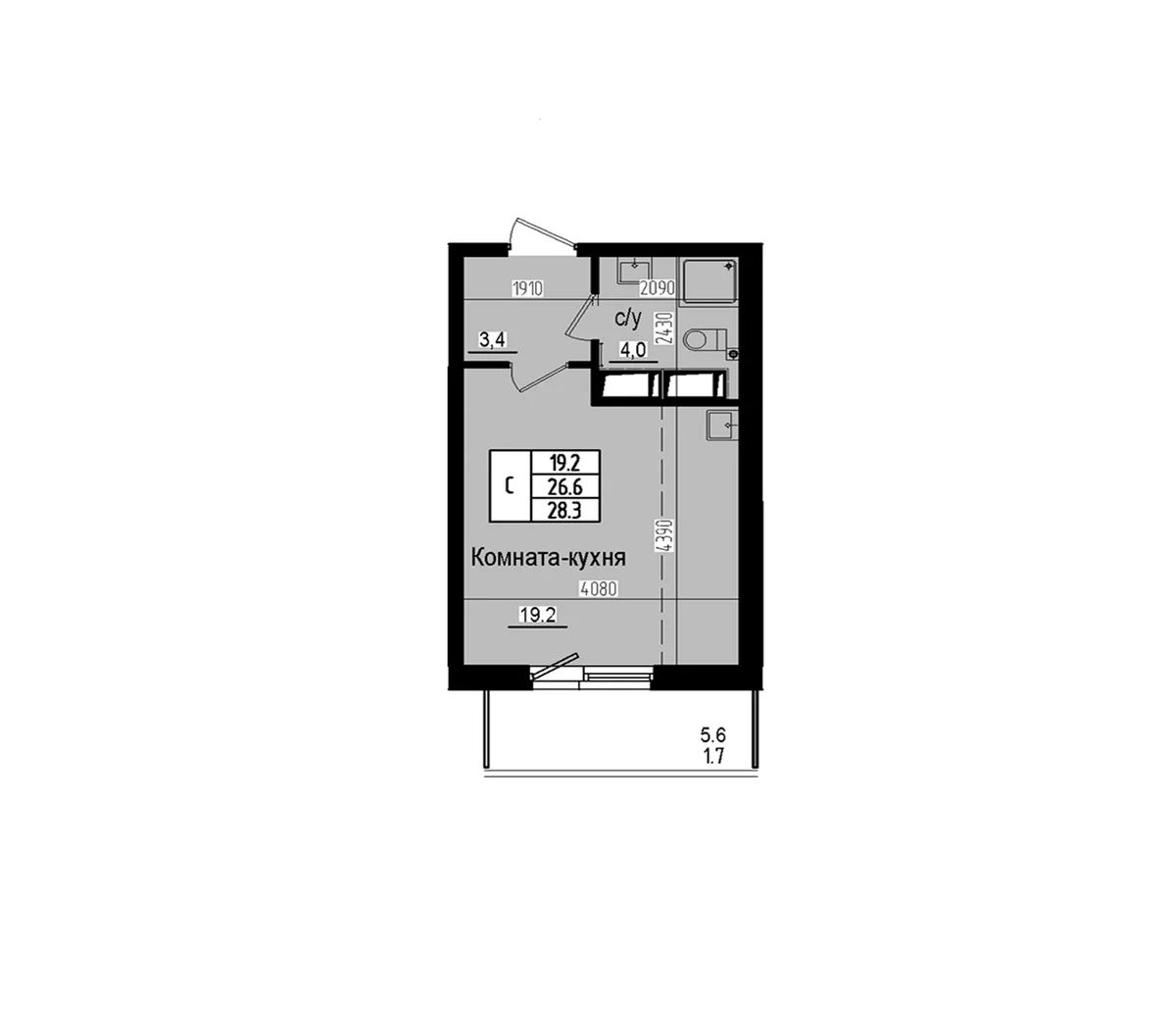 Планировка: Студия 26,6 м² в ЖК «Прагма Сити»